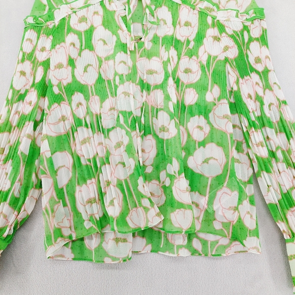 NWT Ted Baker Ellerie Green Floral-Print Ruffle Blouse P6033 - Picture 3 of 8